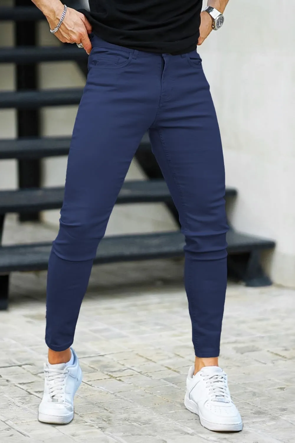 Mens Jeans Skinny Stretch Premium High Rise Colored Jeans Expandable Waist