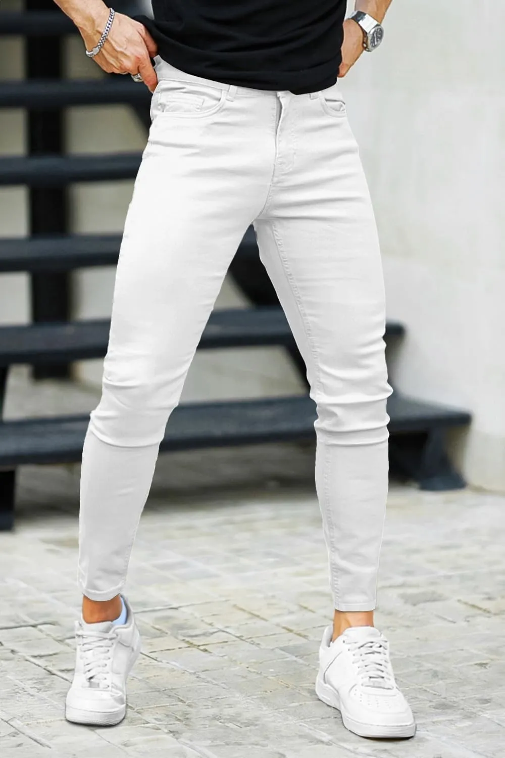 Mens Jeans Skinny Stretch Premium High Rise Colored Jeans Expandable Waist