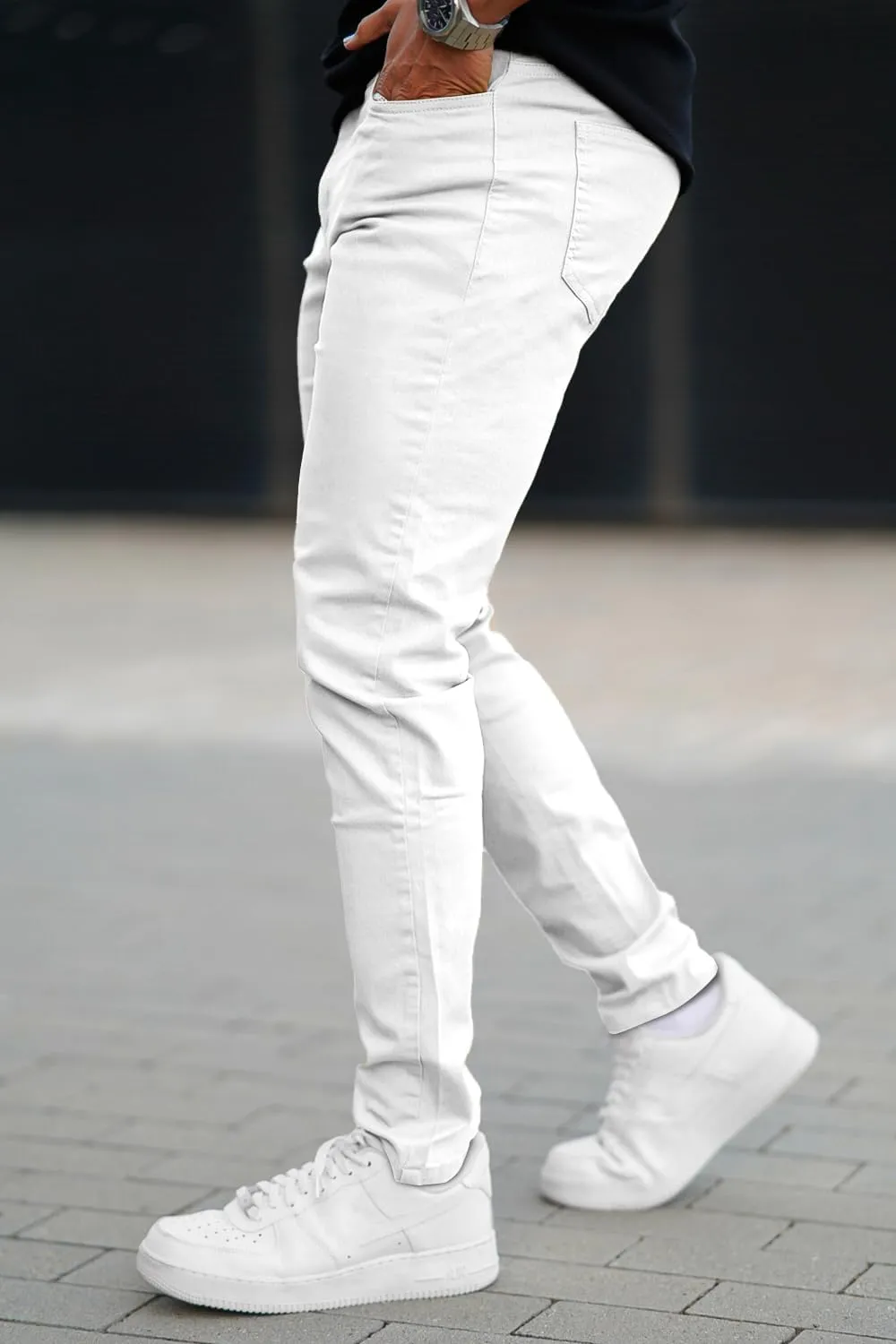Mens Jeans Skinny Stretch Premium High Rise Colored Jeans Expandable Waist