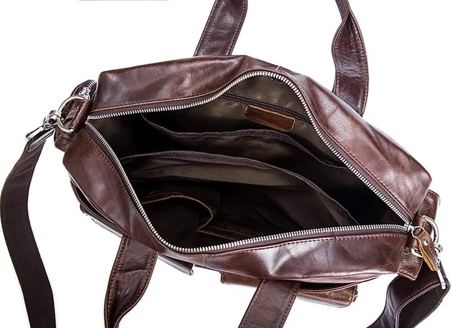 Men's Large Handmade Vintage Leather Briefcase Messenger Shoulder Bag