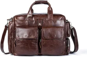 Men's Large Handmade Vintage Leather Briefcase Messenger Shoulder Bag