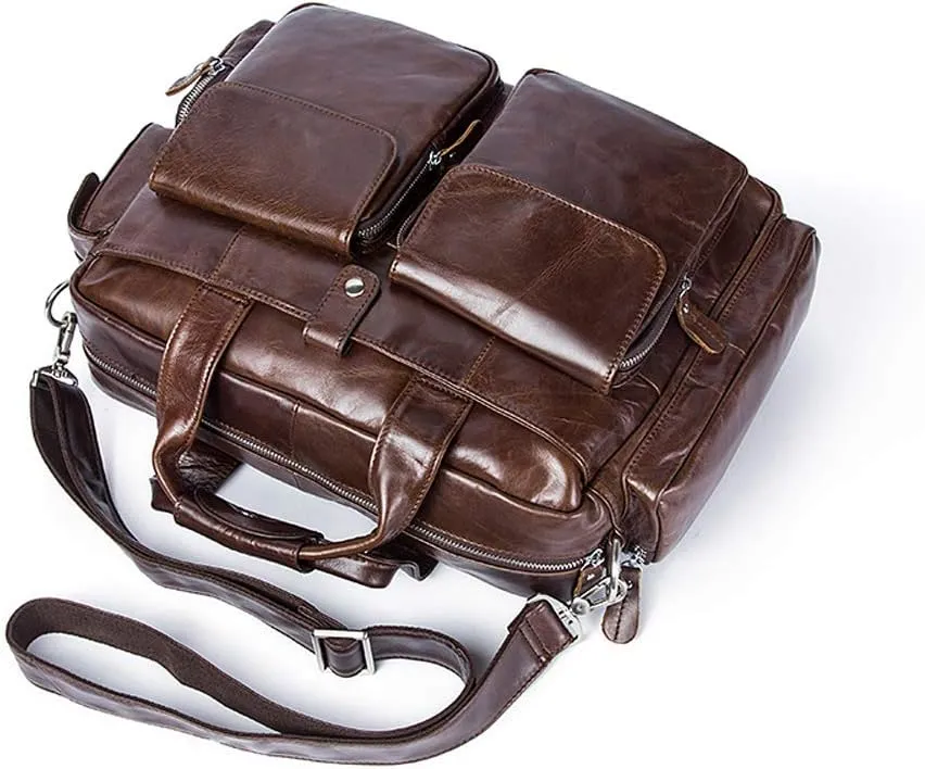 Men's Large Handmade Vintage Leather Briefcase Messenger Shoulder Bag