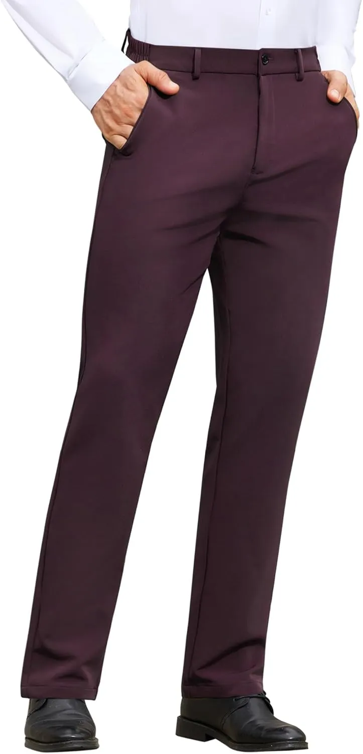 Mens Stretch Dress Pants Wrinkle Free Mens Slim Fit Dress Pants Expandable Waist Suit Pants Golf Pants Men
