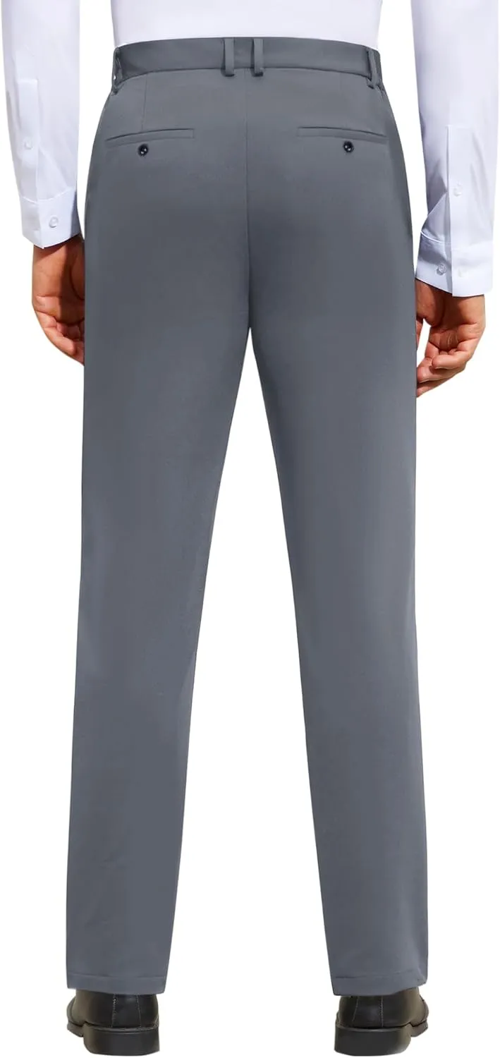 Mens Stretch Dress Pants Wrinkle Free Mens Slim Fit Dress Pants Expandable Waist Suit Pants Golf Pants Men