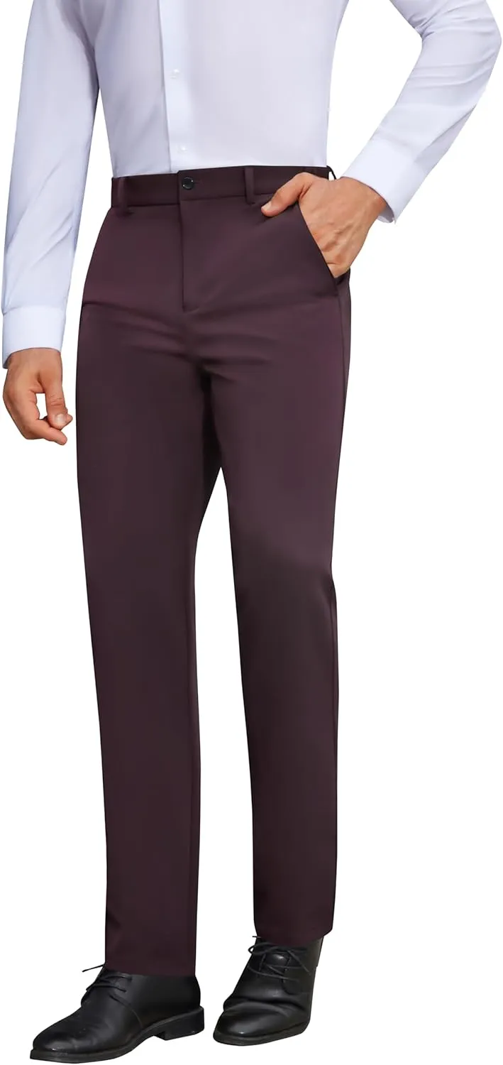 Mens Stretch Dress Pants Wrinkle Free Mens Slim Fit Dress Pants Expandable Waist Suit Pants Golf Pants Men