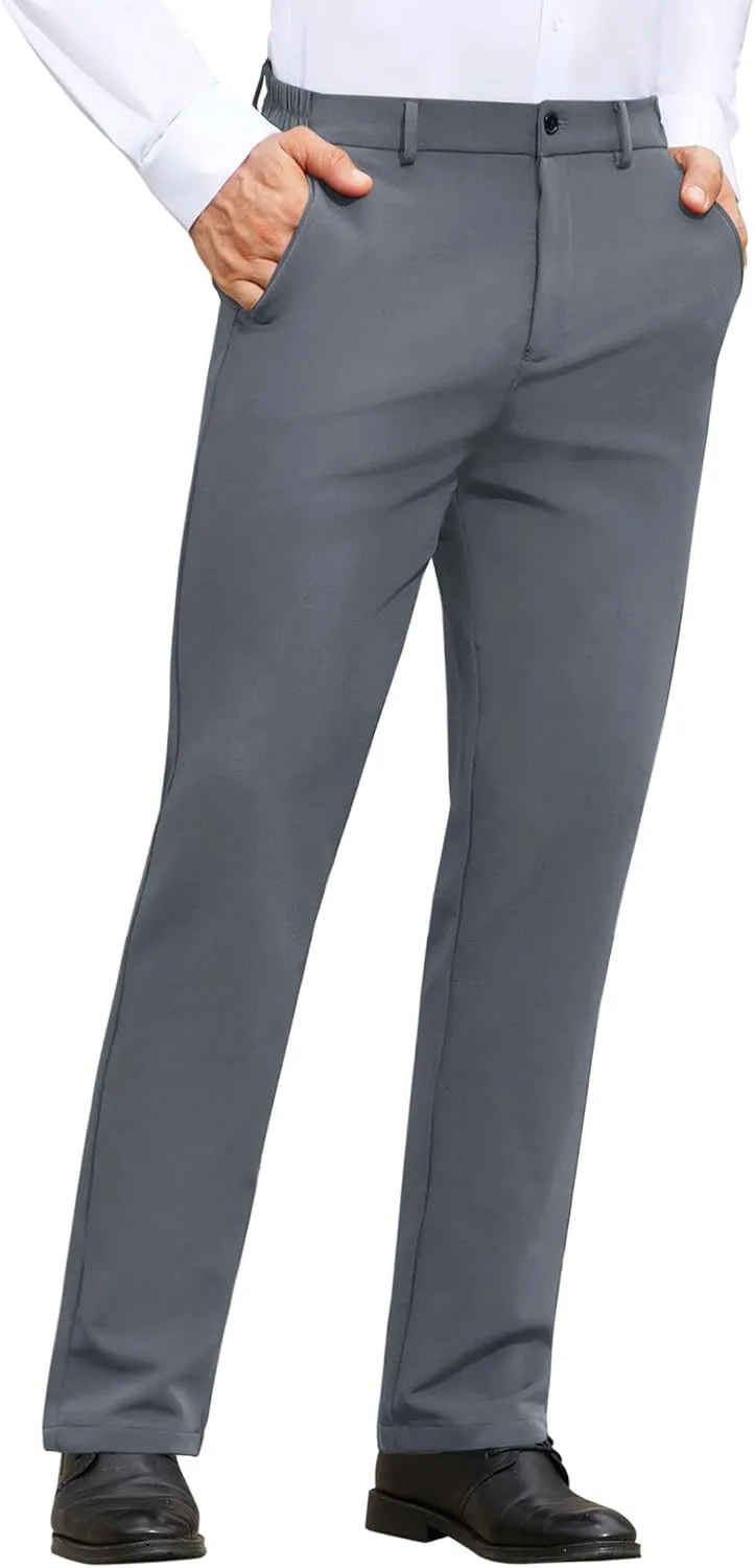 Mens Stretch Dress Pants Wrinkle Free Mens Slim Fit Dress Pants Expandable Waist Suit Pants Golf Pants Men