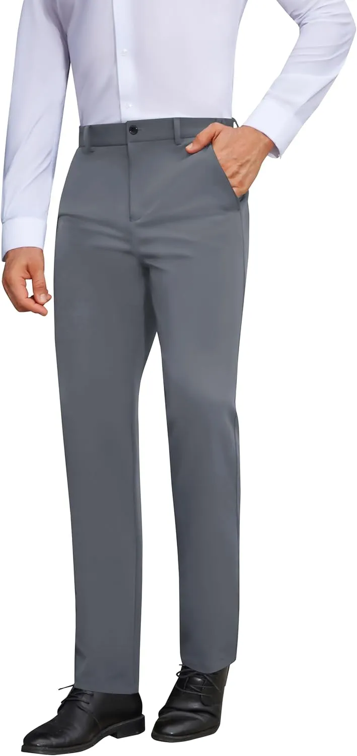 Mens Stretch Dress Pants Wrinkle Free Mens Slim Fit Dress Pants Expandable Waist Suit Pants Golf Pants Men