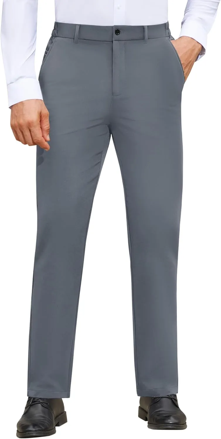 Mens Stretch Dress Pants Wrinkle Free Mens Slim Fit Dress Pants Expandable Waist Suit Pants Golf Pants Men