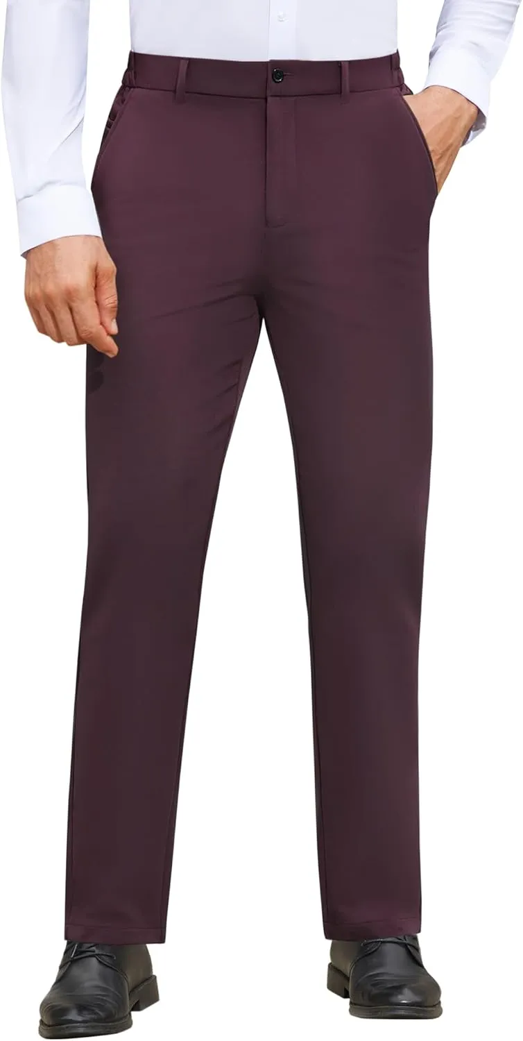 Mens Stretch Dress Pants Wrinkle Free Mens Slim Fit Dress Pants Expandable Waist Suit Pants Golf Pants Men