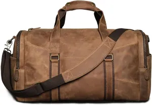 Men's Vintage Leather Travel Bag Leather weekend Bag Casual Messenger Shoulder Bag Carry On Luggage