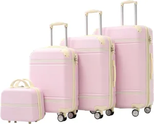 Merax 4Pc with TSA Lock ABS Suitcase Hardshell Luggage, Light Pink, 4-Piece Set
