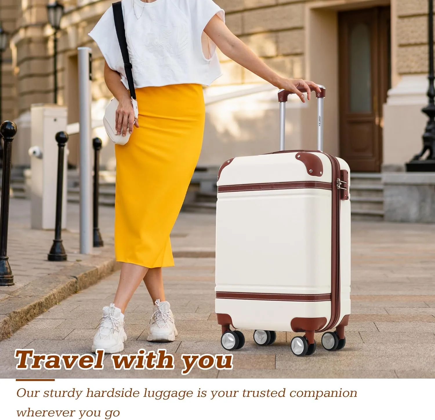 Merax Luggage Set,20 IN Hardside Suitcase with Duffel Bags,3 Piece Luggage with Spinner Wheels, Vintage Luggage with TSA Lock Lightweight,(White)