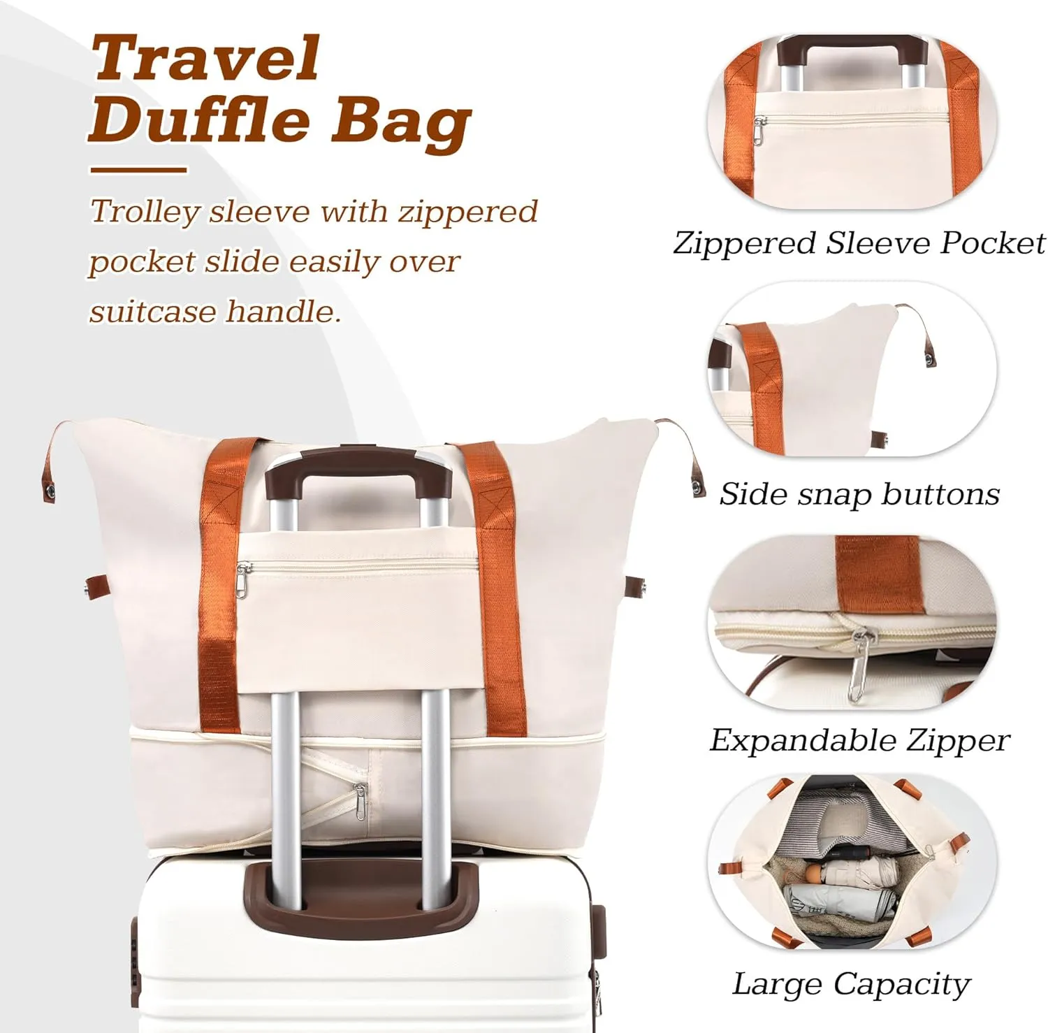 Merax Luggage Set,20 IN Hardside Suitcase with Duffel Bags,3 Piece Luggage with Spinner Wheels, Vintage Luggage with TSA Lock Lightweight,(White)