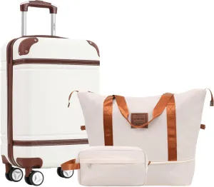 Merax Luggage Set,20 IN Hardside Suitcase with Duffel Bags,3 Piece Luggage with Spinner Wheels, Vintage Luggage with TSA Lock Lightweight,(White)