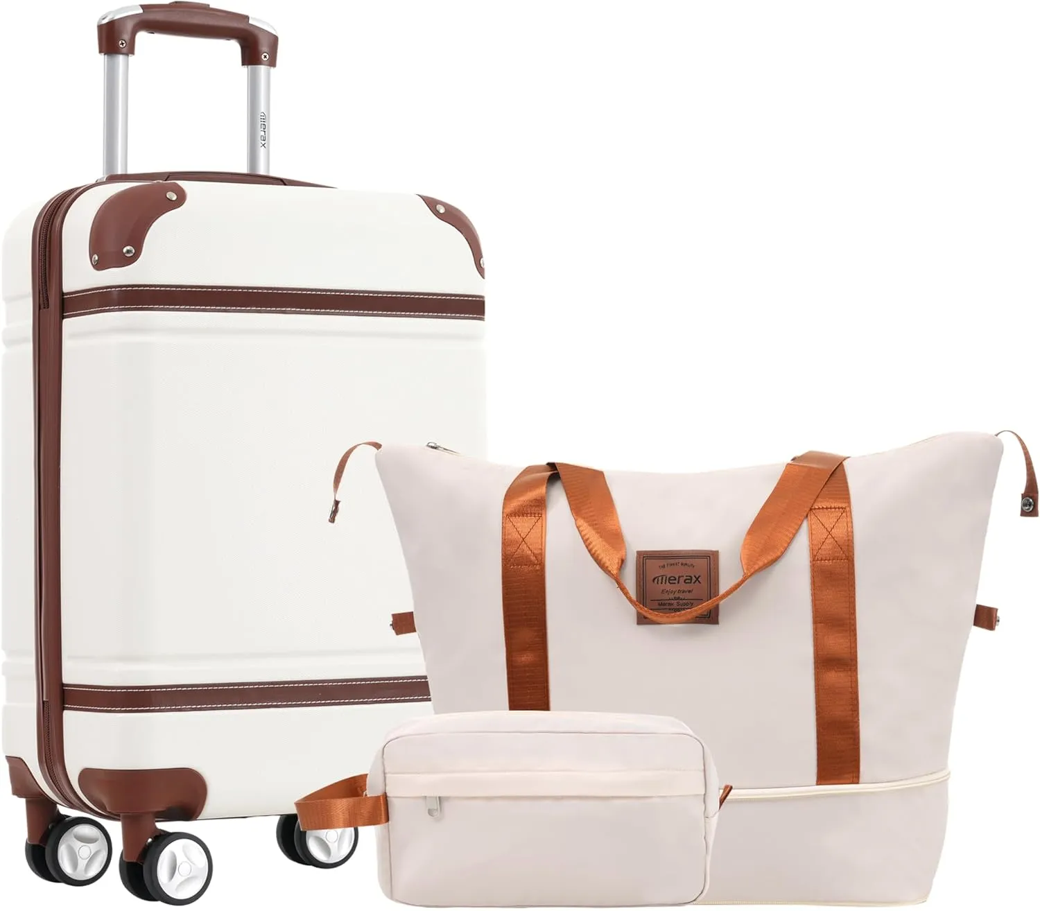 Merax Luggage Set,20 IN Hardside Suitcase with Duffel Bags,3 Piece Luggage with Spinner Wheels, Vintage Luggage with TSA Lock Lightweight,(White)