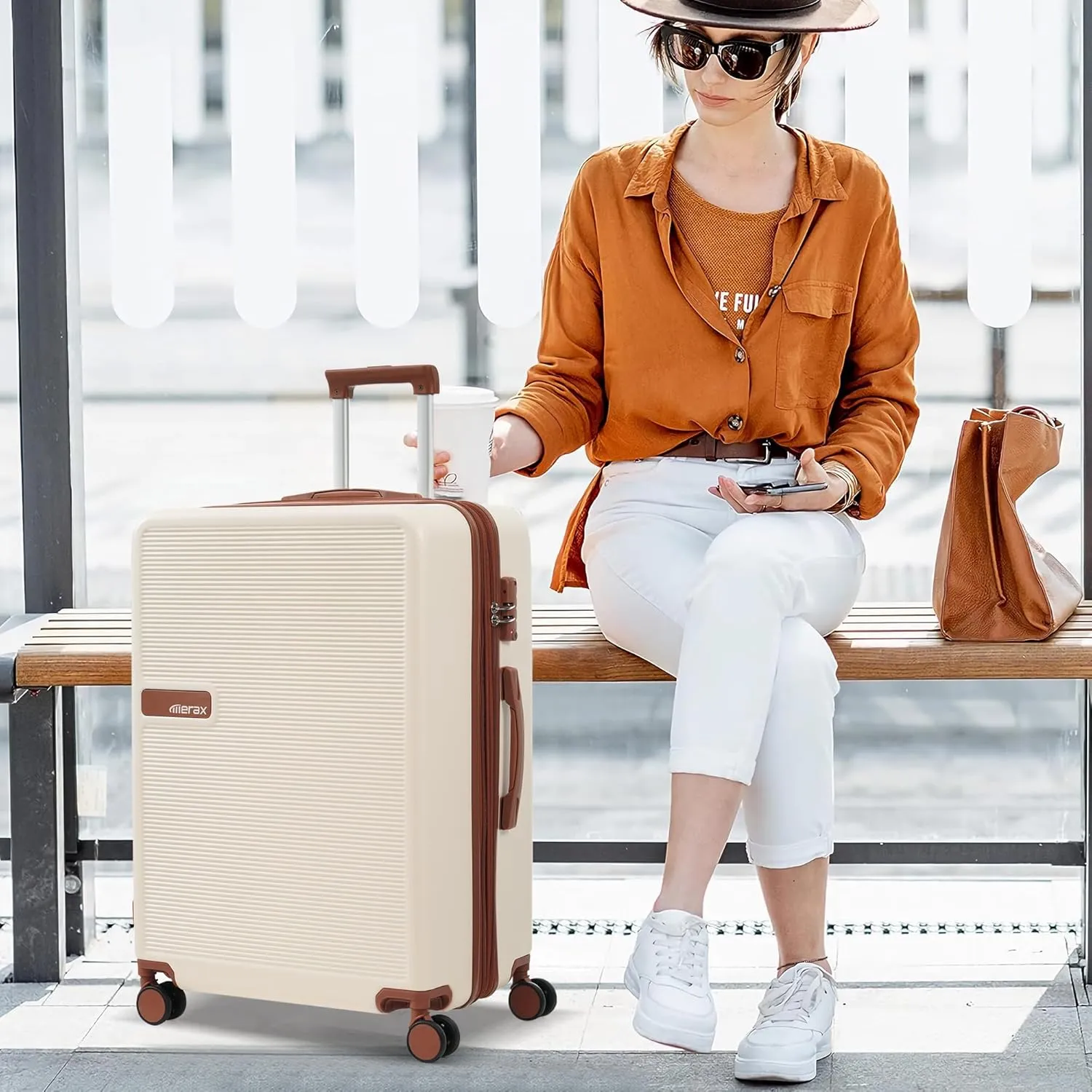 Merax Luggage Sets 3 Piece Hardside Expandable Durable Lightweight Carry On Travel Suitcase with TSA Lock Spinner Wheels,20/24/28IN Brown Beige
