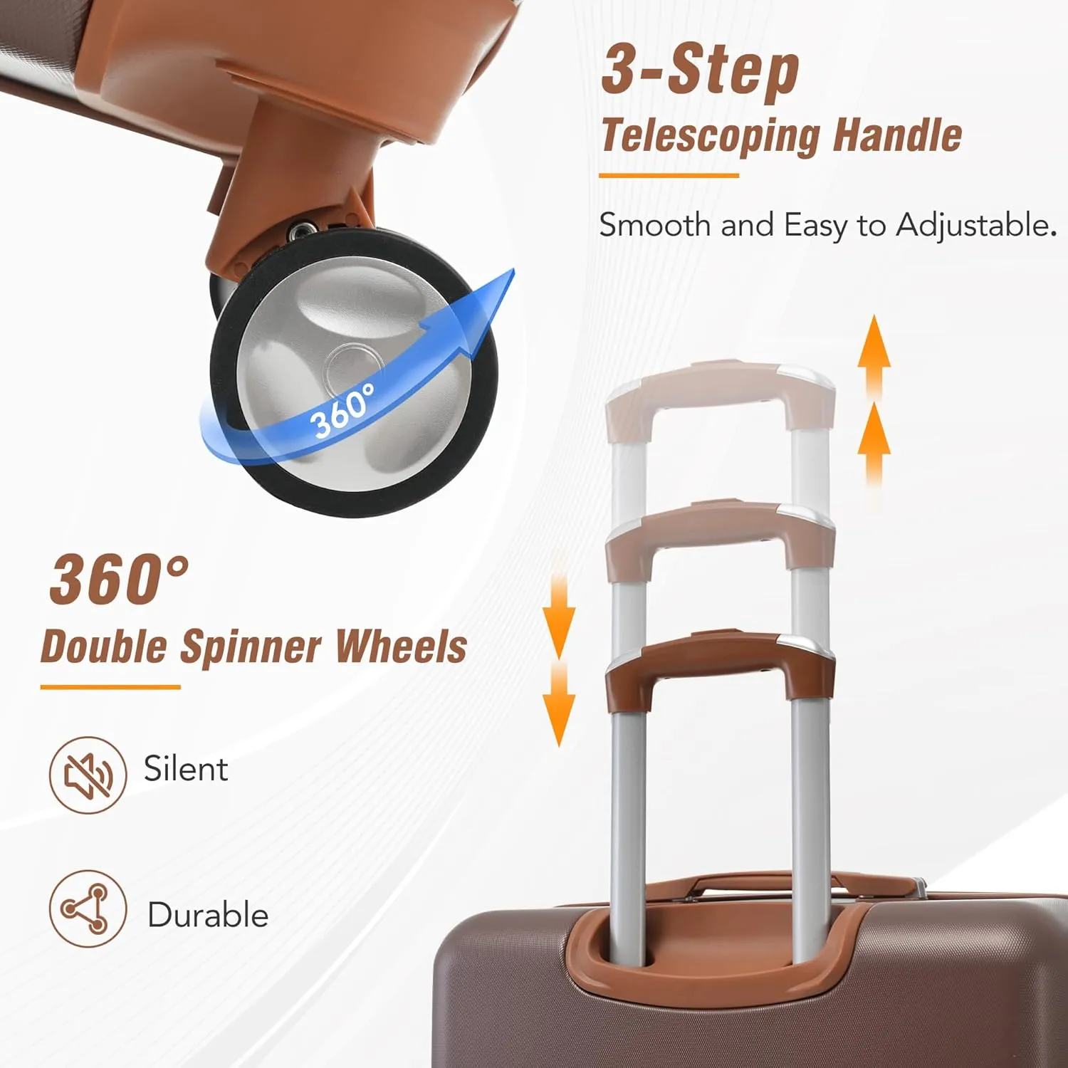 Merax Luggage Women with TSA Lock Spinner Wheel 4 Pc Suitcase, Brown, 4-Piece Set