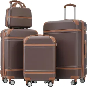 Merax Luggage Women with TSA Lock Spinner Wheel 4 Pc Suitcase, Brown, 4-Piece Set