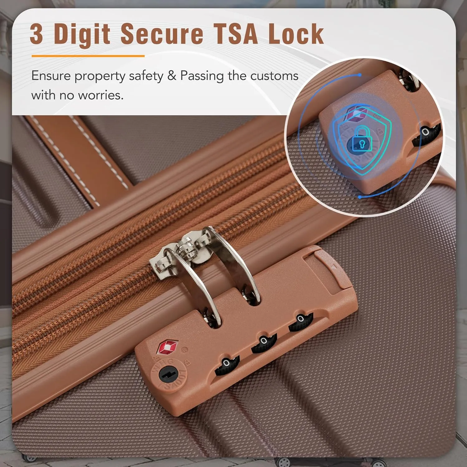 Merax Luggage Women with TSA Lock Spinner Wheel 4 Pc Suitcase, Brown, 4-Piece Set
