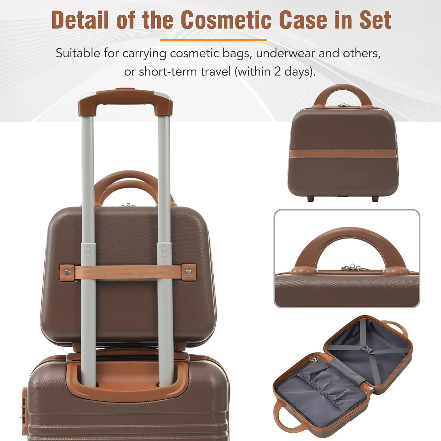 Merax Luggage Women with TSA Lock Spinner Wheel 4 Pc Suitcase, Brown, 4-Piece Set
