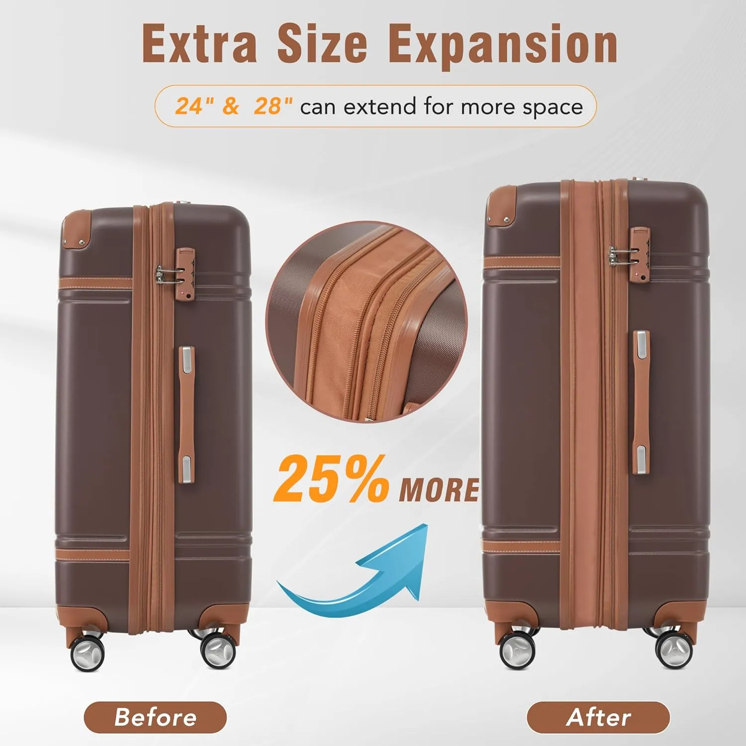 Merax Luggage Women with TSA Lock Spinner Wheel 4 Pc Suitcase, Brown, 4-Piece Set