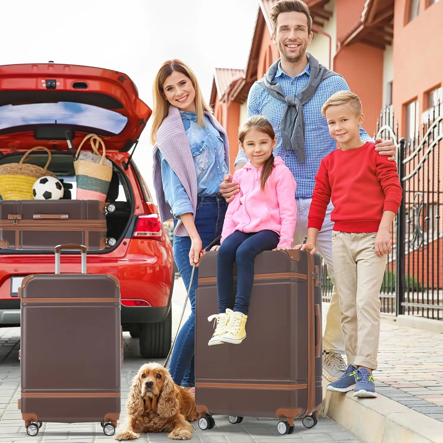 Merax Luggage Women with TSA Lock Spinner Wheel 4 Pc Suitcase, Brown, 4-Piece Set