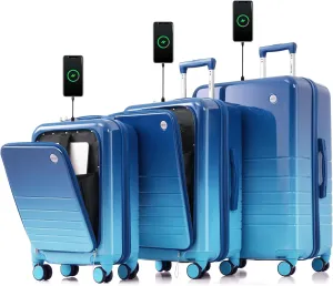 Merax Set of 3, ABS Hardside Luggage Sets TSA Lock Spinner Wheel Suitcase, Blue and Navy, 20/24/28 Inch