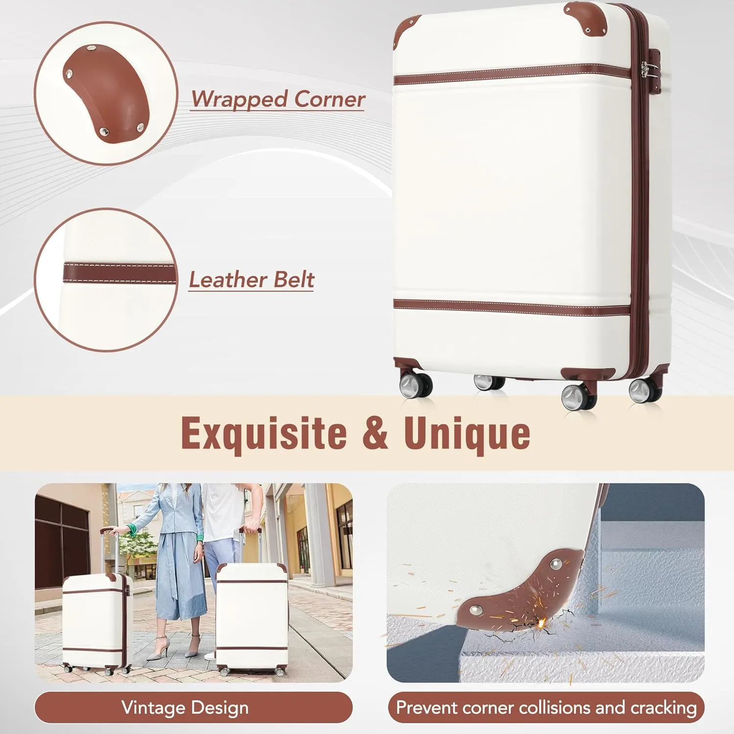 Merax Suitcases Spinner Wheels Hardshell Luggage TSA Lock, White, 4-Piece Set