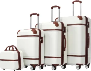 Merax Suitcases Spinner Wheels Hardshell Luggage TSA Lock, White, 4-Piece Set