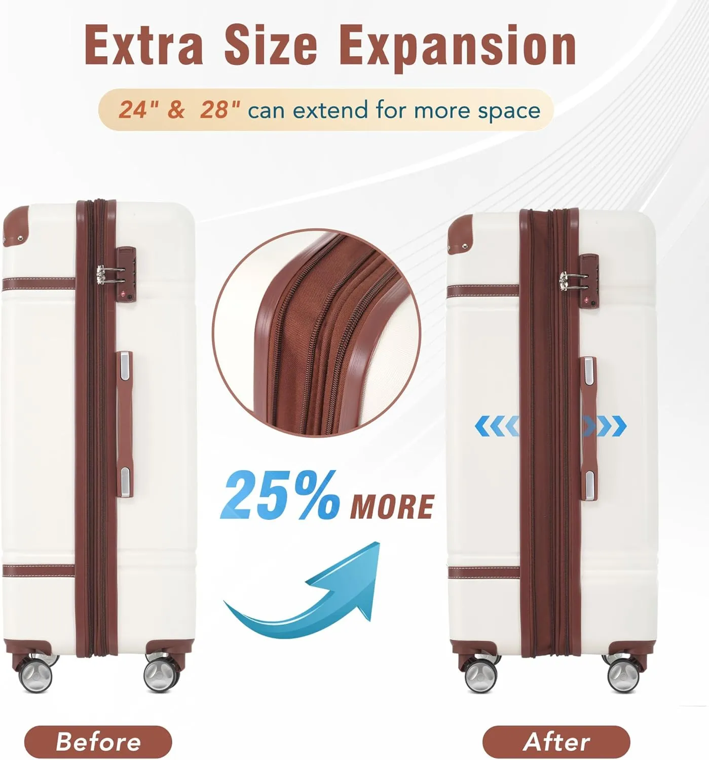 Merax Suitcases Spinner Wheels Hardshell Luggage TSA Lock, White, 4-Piece Set