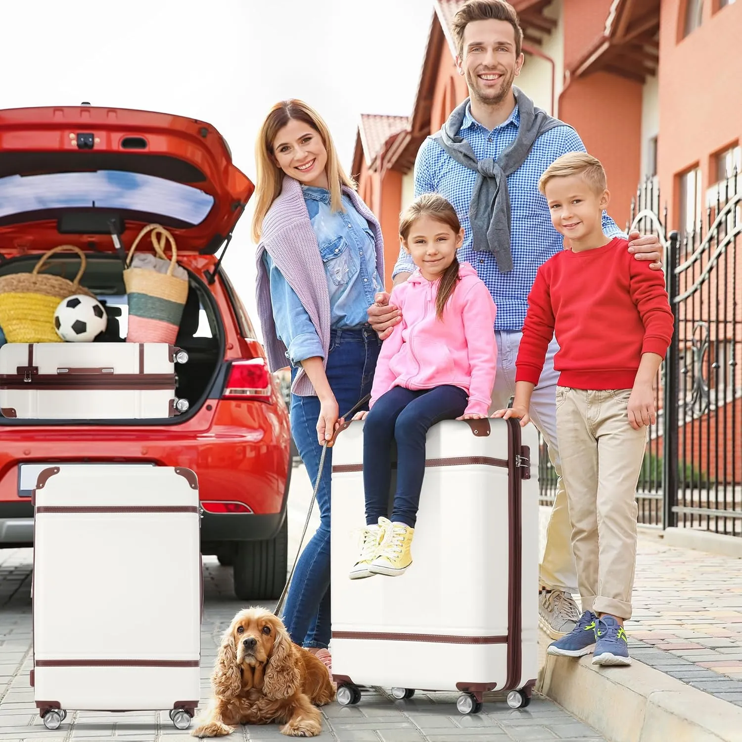 Merax Suitcases Spinner Wheels Hardshell Luggage TSA Lock, White, 4-Piece Set