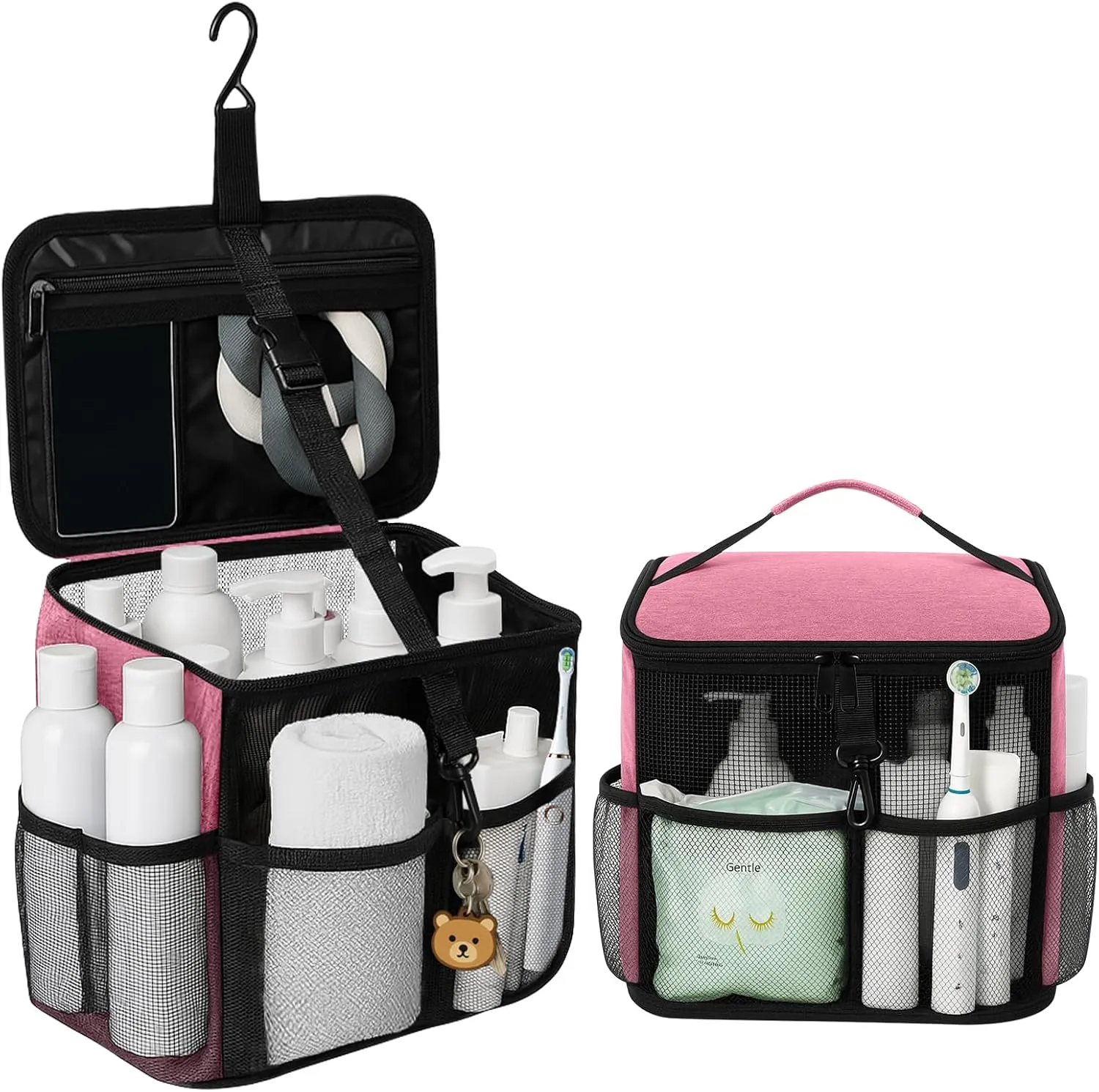 Mesh Shower Caddy Portable Beach Bag College Dorm Room Essentials Tote Bag For Bathroom, Gym, Travel, Camping Quick Dry Hanging Shower Organizer Basket Toiletry Bags, Pink