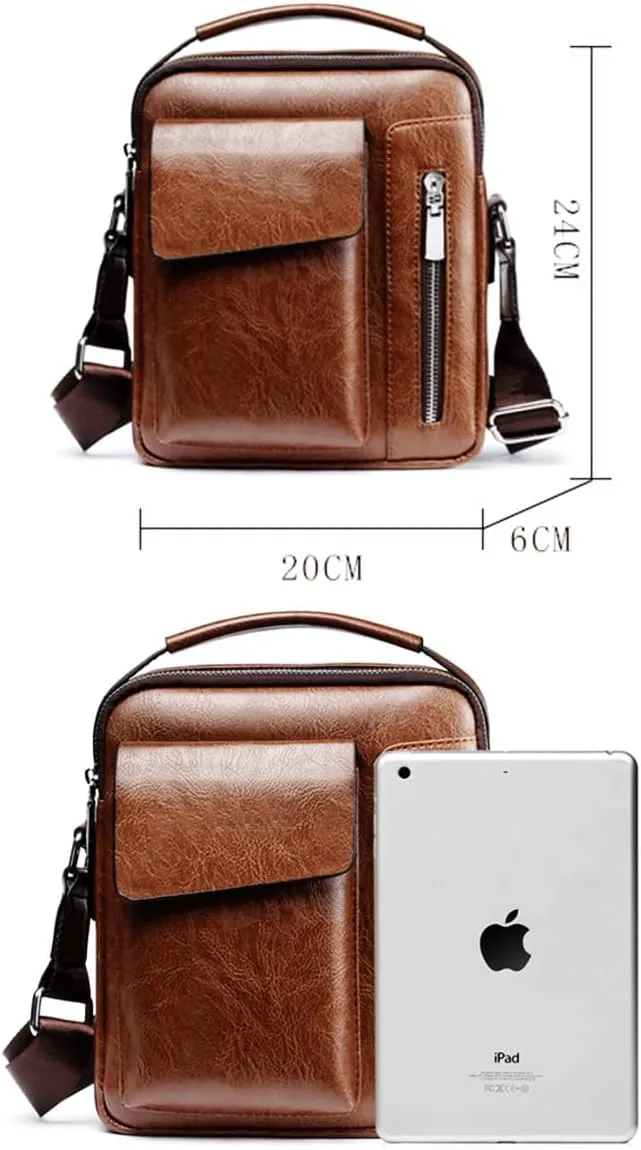 Messenger Bag for Men Crossbody Shoulder Purse Small Vintage PU Leather Satchel Pouch Side Crossover Handbag
