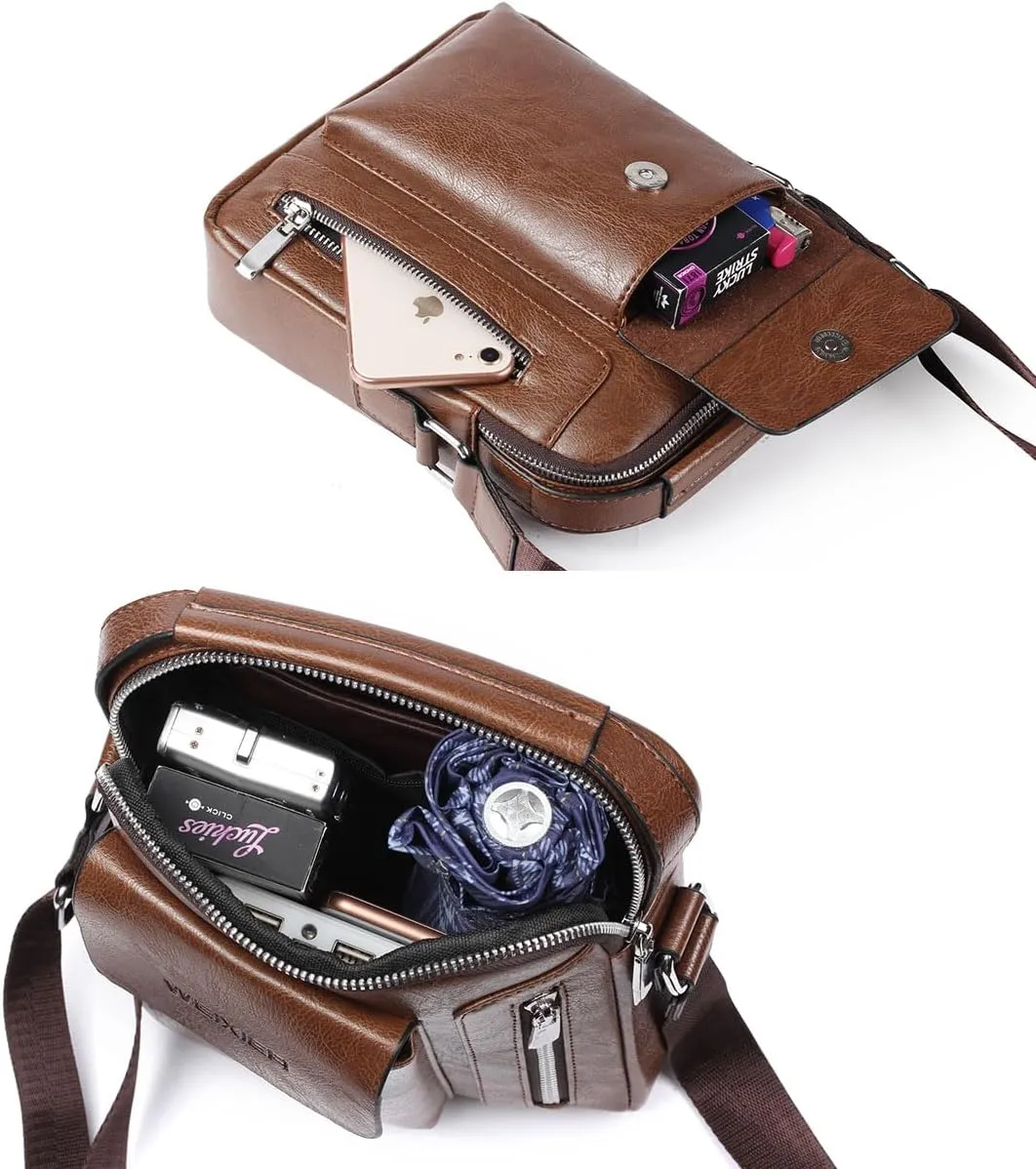 Messenger Bag for Men Crossbody Shoulder Purse Small Vintage PU Leather Satchel Pouch Side Crossover Handbag