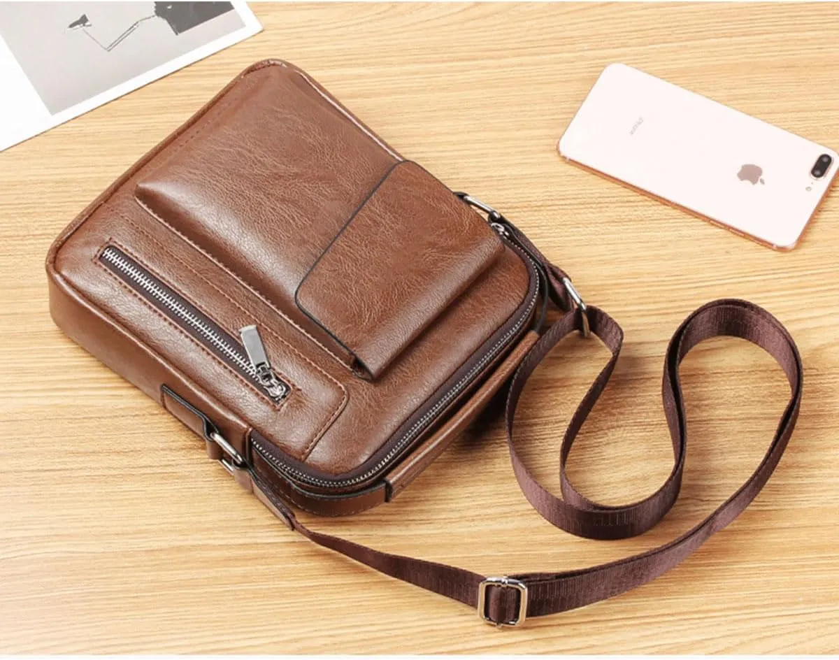Messenger Bag for Men Crossbody Shoulder Purse Small Vintage PU Leather Satchel Pouch Side Crossover Handbag