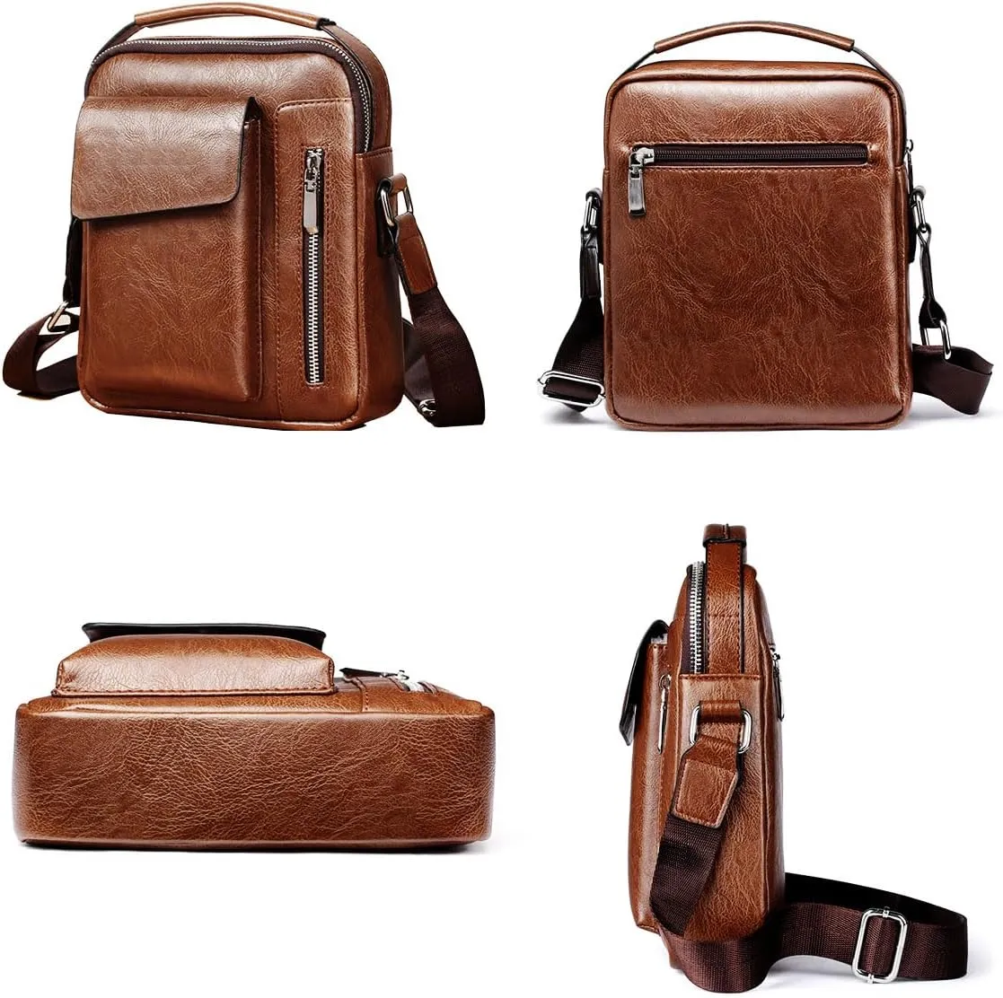Messenger Bag for Men Crossbody Shoulder Purse Small Vintage PU Leather Satchel Pouch Side Crossover Handbag