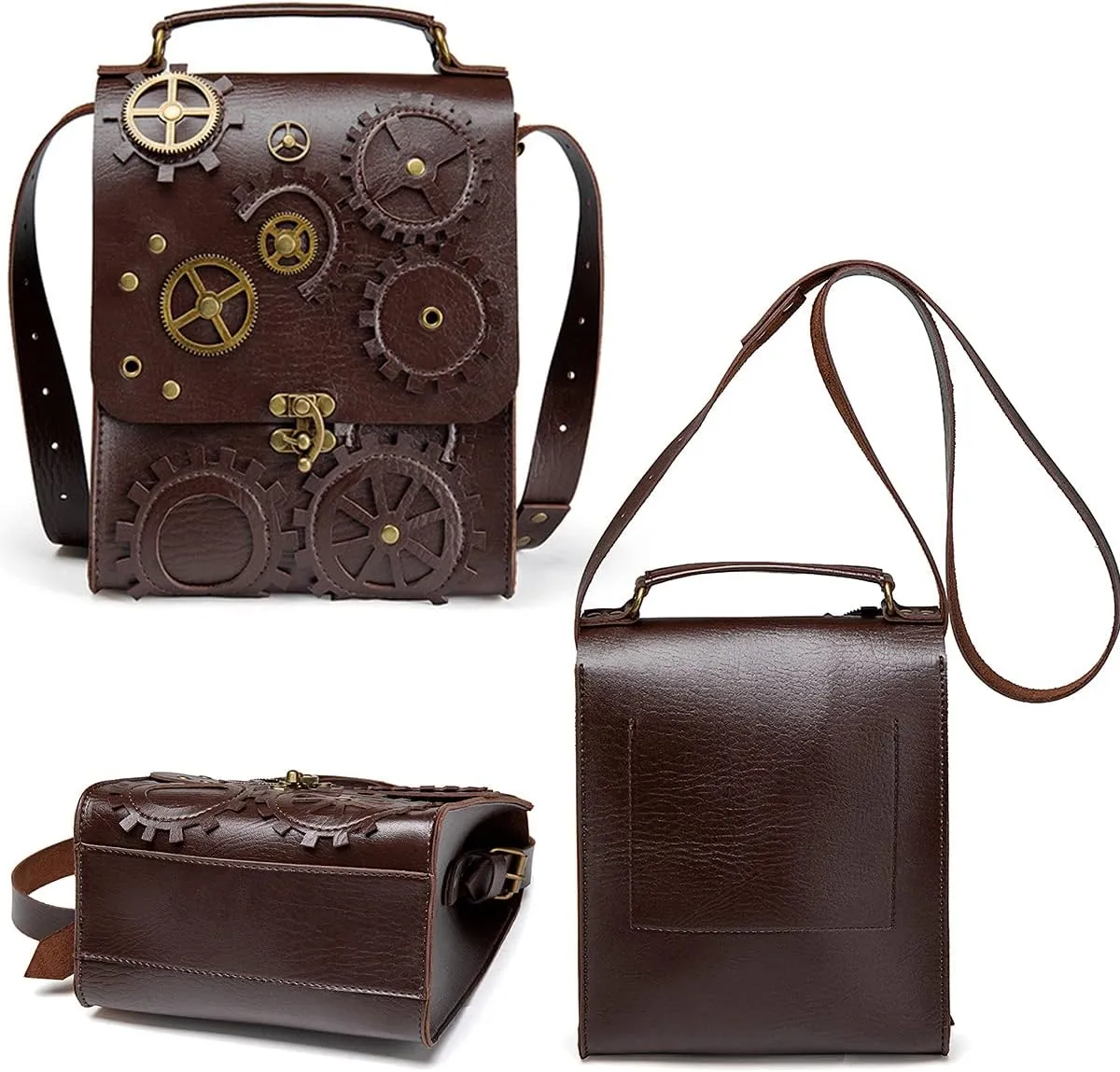 Messenger Bag Leather Retro Briefcase Steampunk Crossbody Shoulder Purse Satchel for Women Lolita Gothic Costume Accessory
