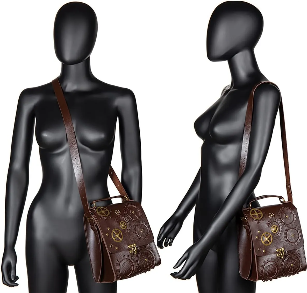 Messenger Bag Leather Retro Briefcase Steampunk Crossbody Shoulder Purse Satchel for Women Lolita Gothic Costume Accessory