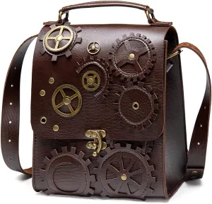 Messenger Bag Leather Retro Briefcase Steampunk Crossbody Shoulder Purse Satchel for Women Lolita Gothic Costume Accessory