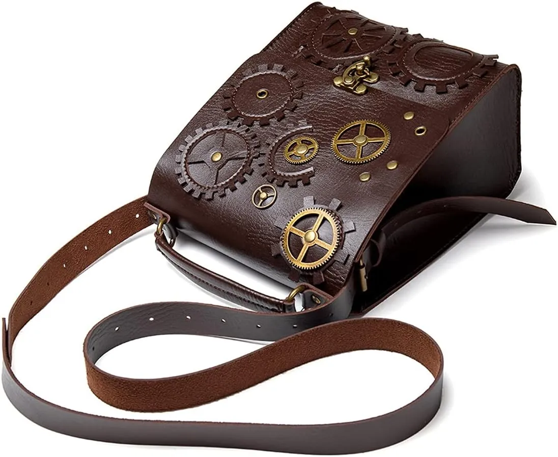 Messenger Bag Leather Retro Briefcase Steampunk Crossbody Shoulder Purse Satchel for Women Lolita Gothic Costume Accessory