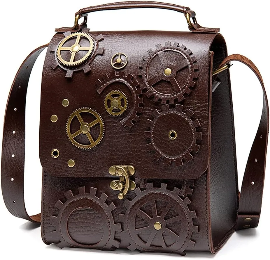 Messenger Bag Leather Retro Briefcase Steampunk Crossbody Shoulder Purse Satchel for Women Lolita Gothic Costume Accessory