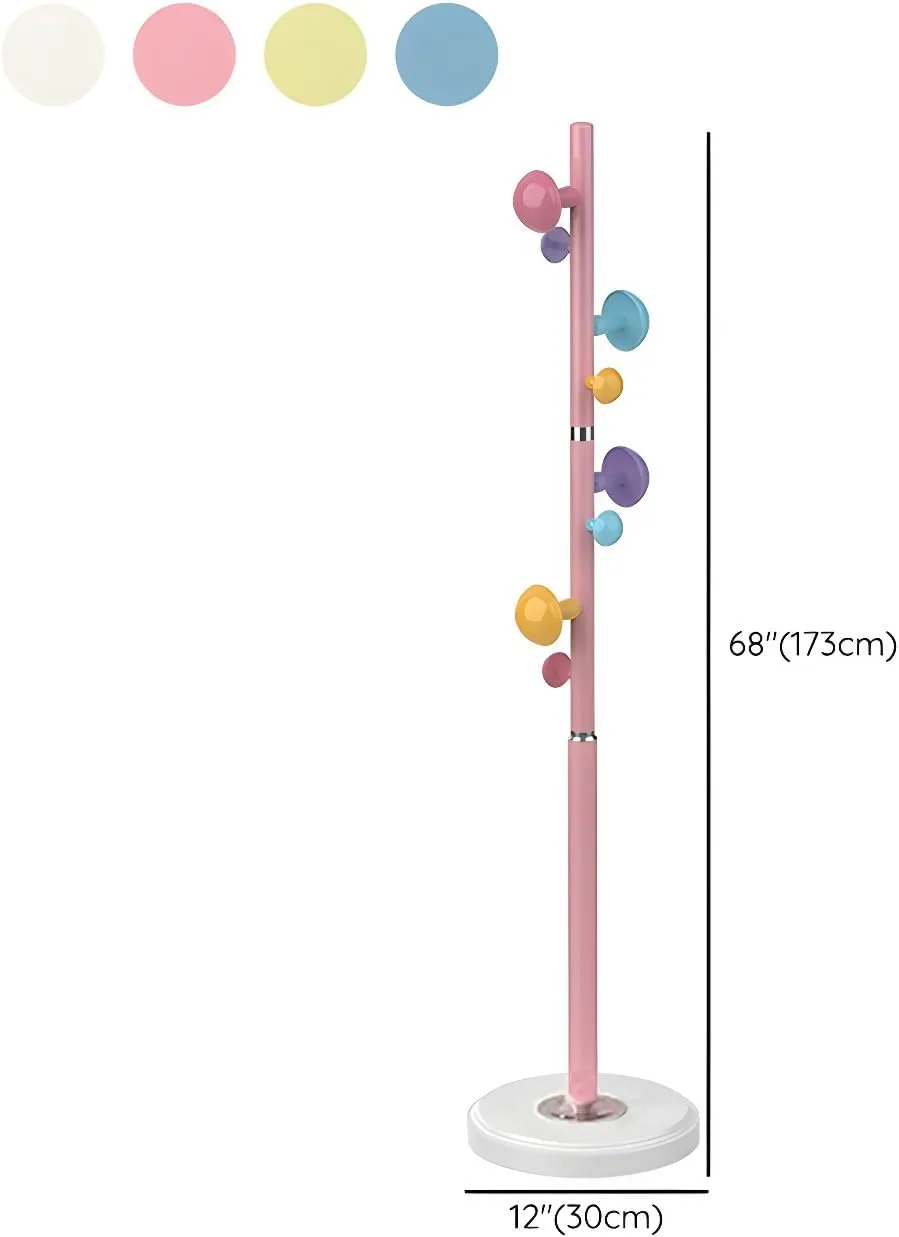 Metal Coat Rack Stand with Mushroom Hooks and 12'' Width Resin Base, Coat Rack Freestanding, Coat Tree, Children's Clothes Hanger Floor-standing, Bag Bracket for Home Entry-way, 68''H White