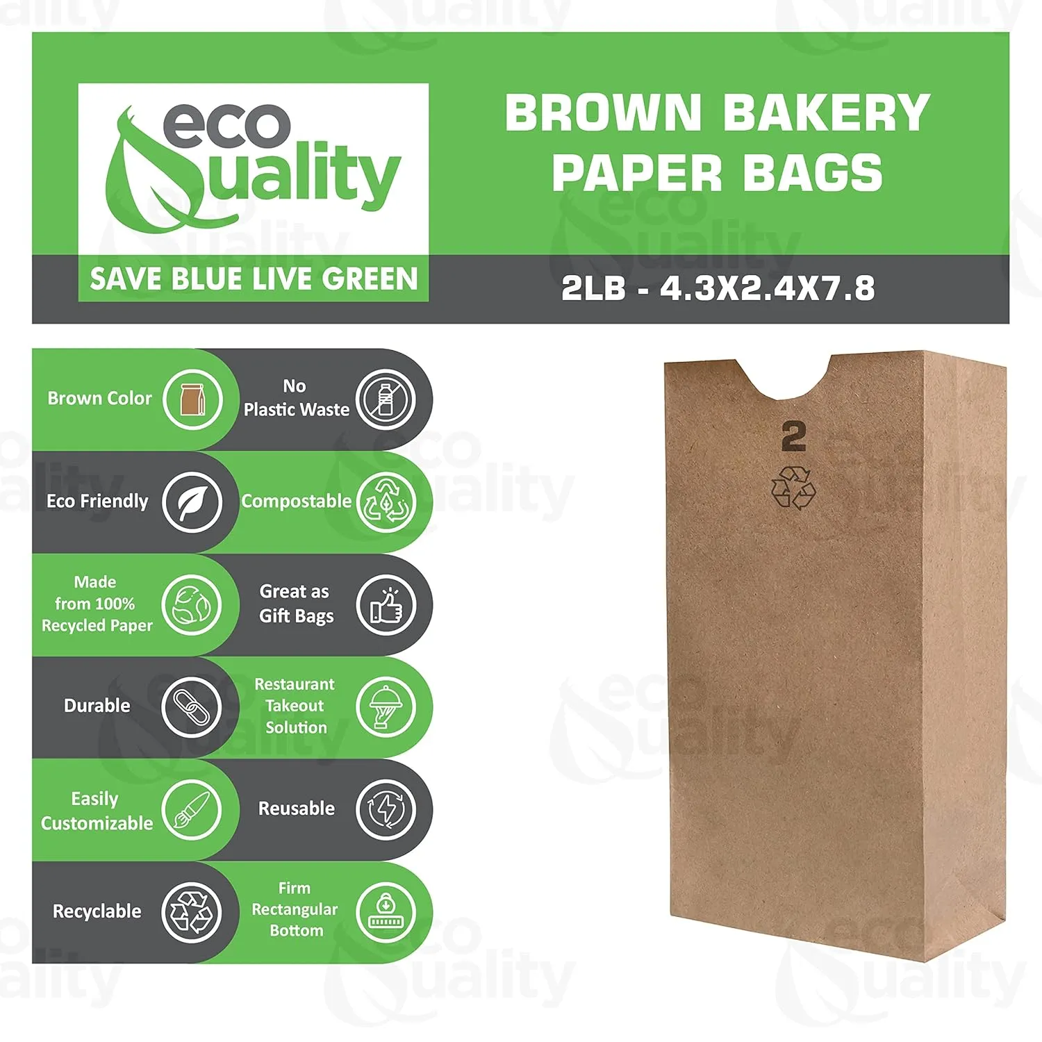 Mini Brown Kraft Paper Bag (2 lb) Small - Paper Lunch Bags, Small Snacks, Gift Bags, Grocery, Merchandise, Party Bags (4 5/16" x 2 7/16" x 7 7/8") (2 Pound Capacity) by EcoQuality (1500)