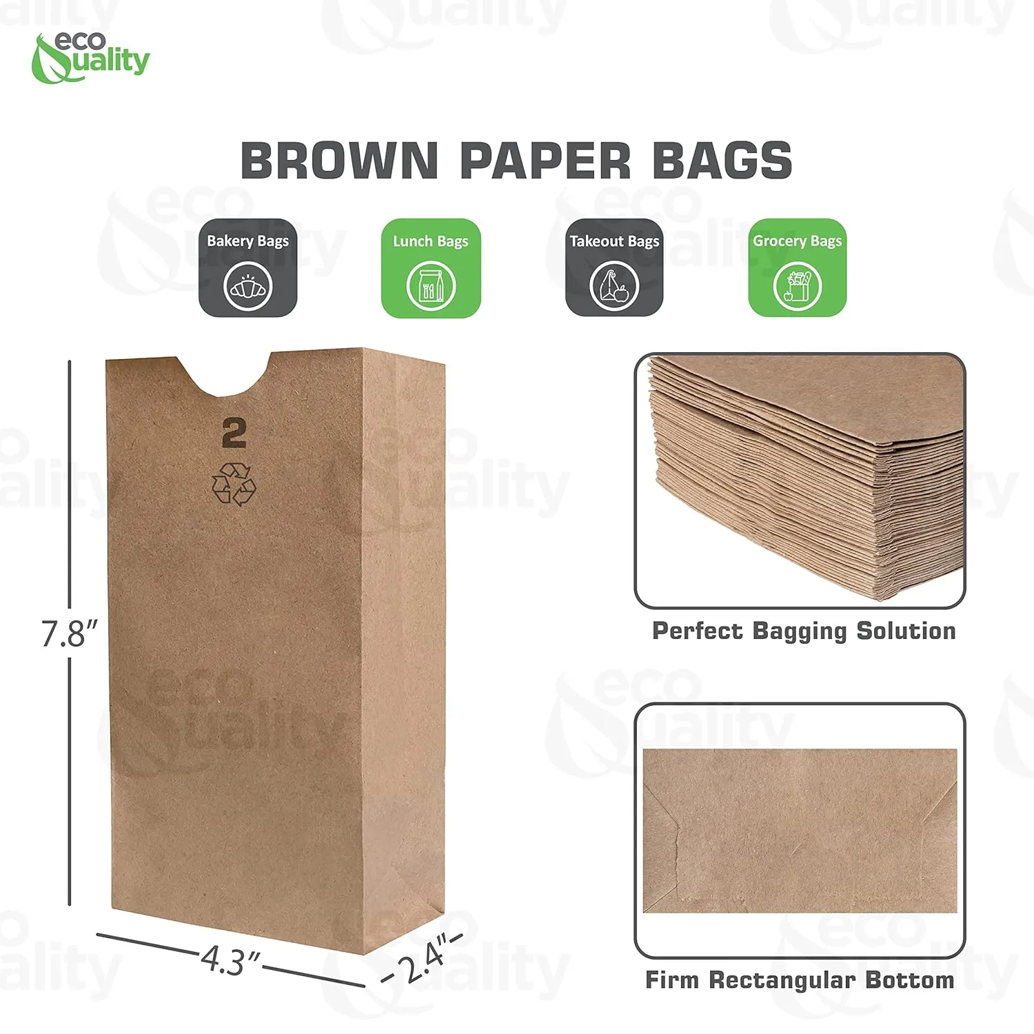 Mini Brown Kraft Paper Bag (2 lb) Small - Paper Lunch Bags, Small Snacks, Gift Bags, Grocery, Merchandise, Party Bags (4 5/16" x 2 7/16" x 7 7/8") (2 Pound Capacity) by EcoQuality (500)