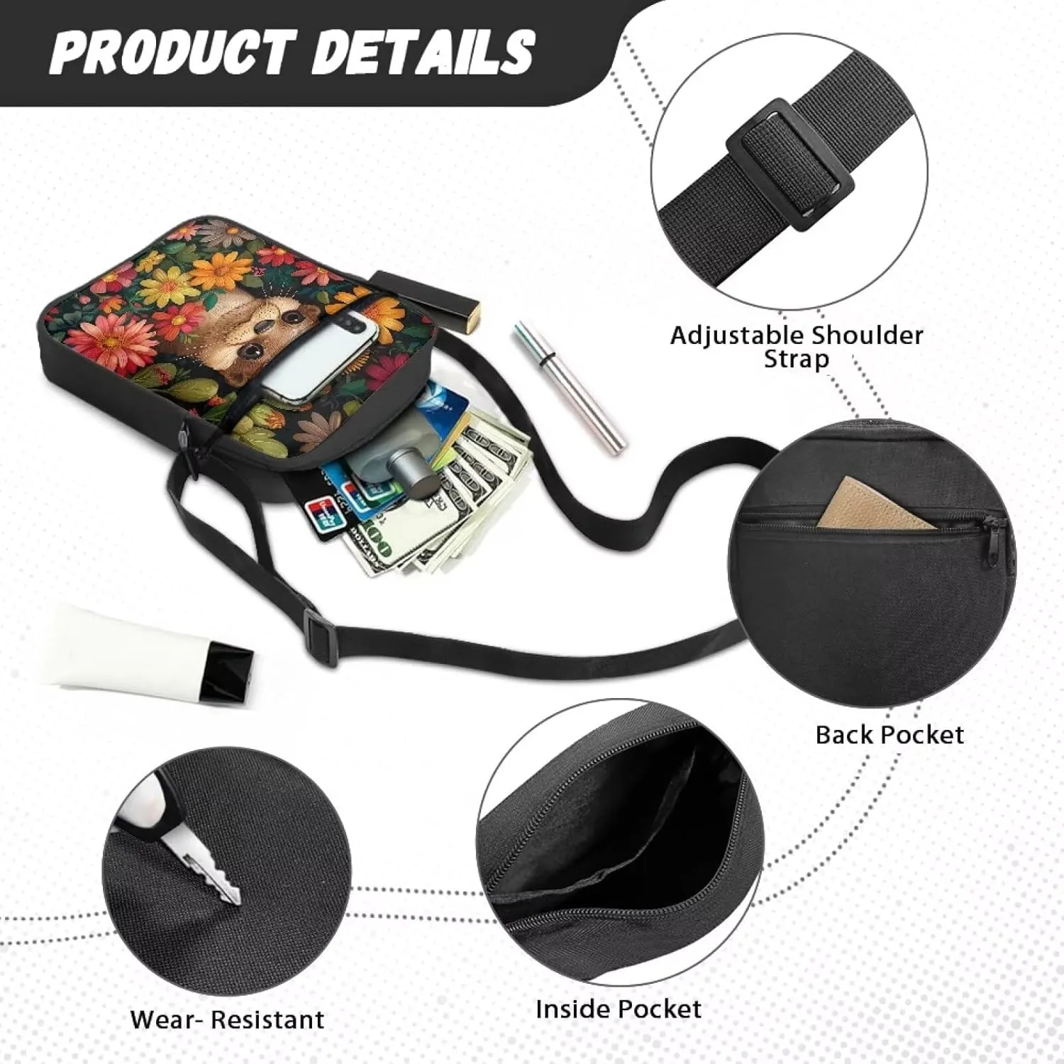 Mini Messenger Bag Small Crossbody Bags for Women Men Sling Bag Satchel Bag Shoulder Bag with Multi Pockets