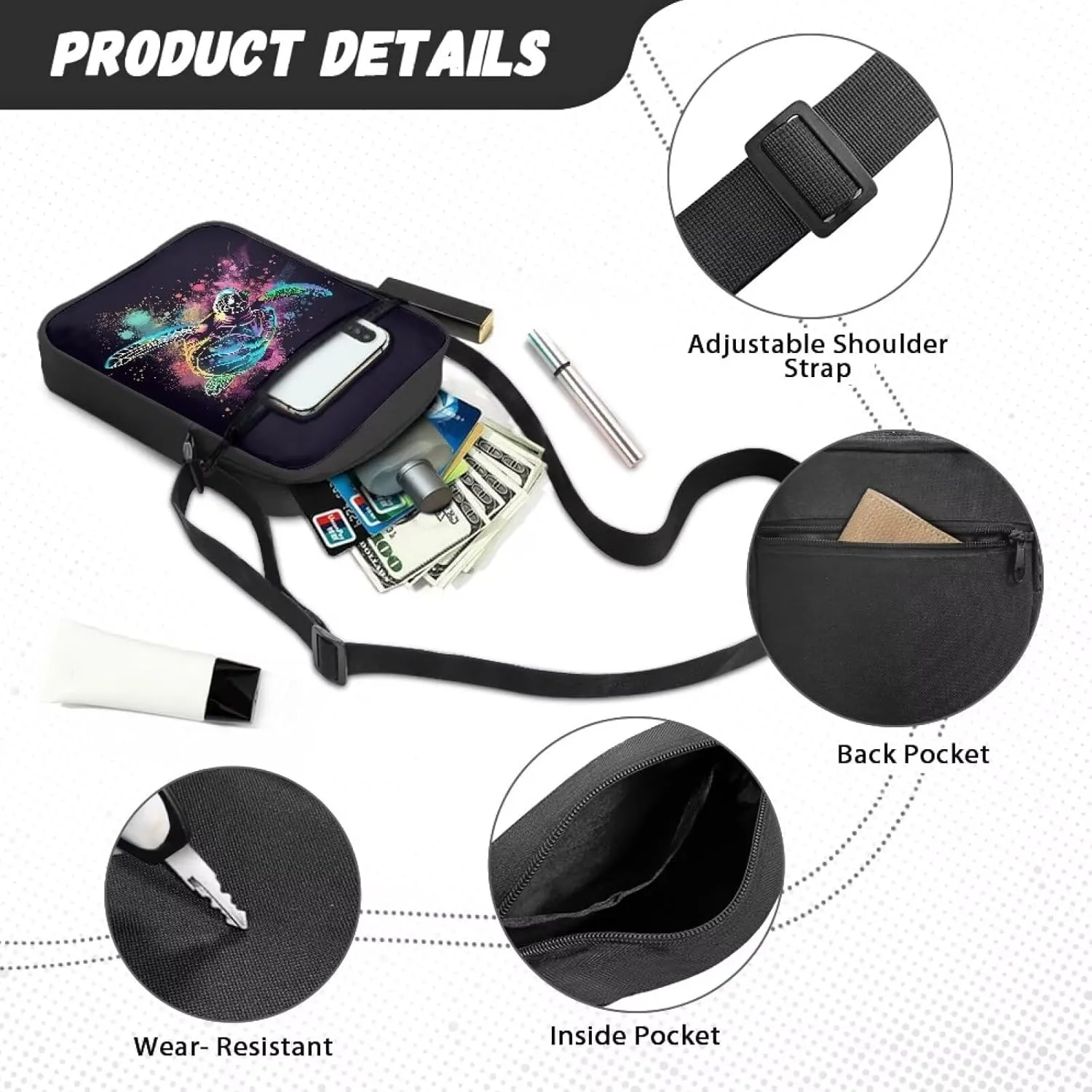 Mini Messenger Bag Small Crossbody Bags for Women Men Sling Bag Satchel Bag Shoulder Bag with Multi Pockets