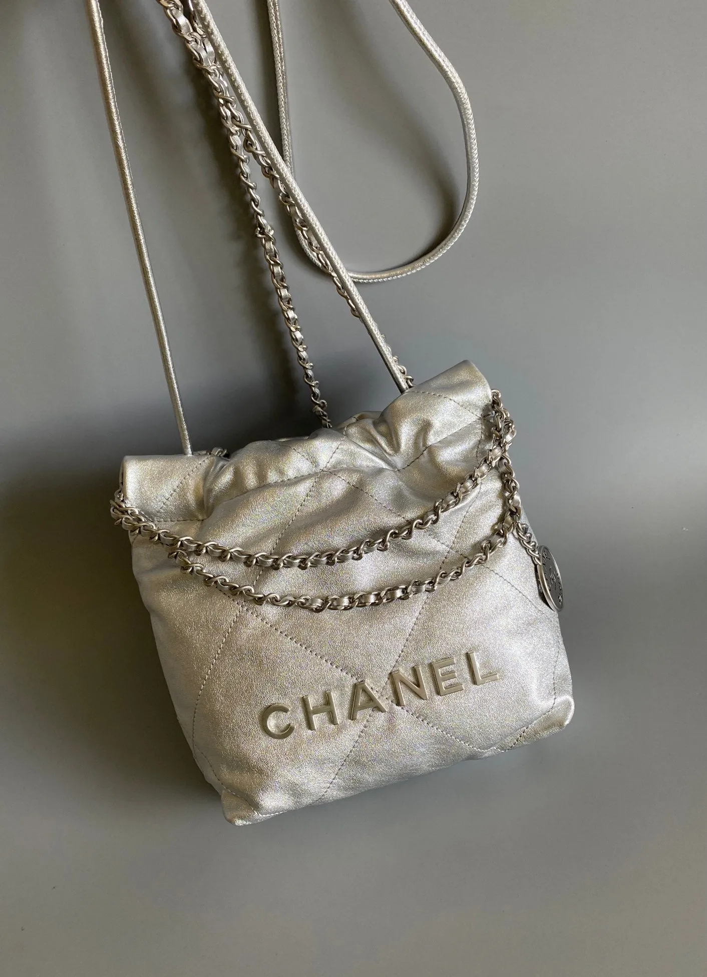MINI SILVER 20CM Limited edition LAMBSKIN CHANEL HOBO Budget-friendly