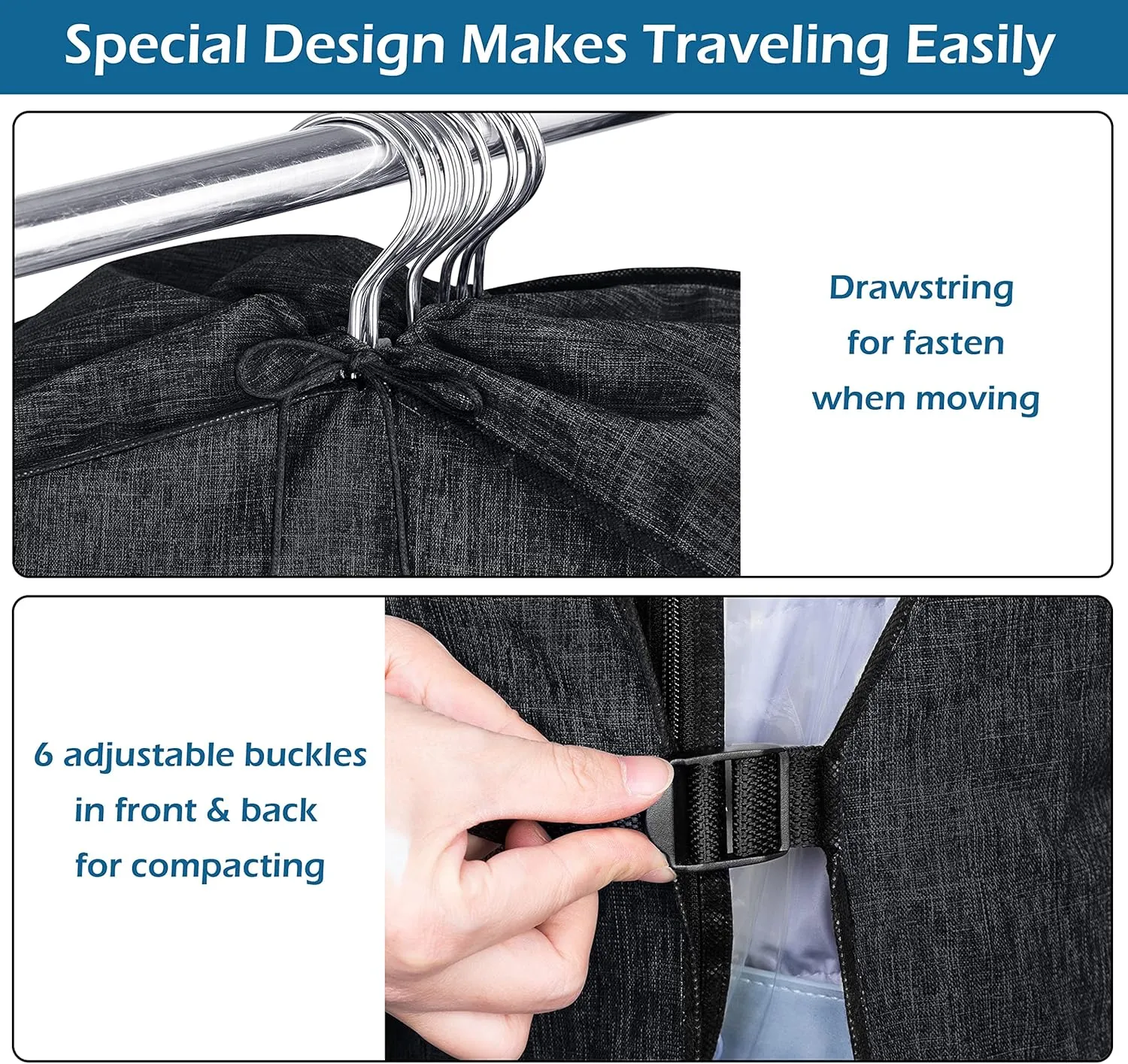 MISSLO Hanging Garment Bags for Travel Suit Bags for Closet Storage 50" Moving Bags for Clothes Dress Cover for Coat, Jacket, Shirt, Clothing, Black