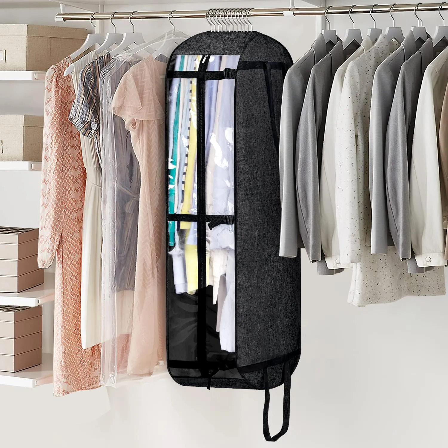MISSLO Hanging Garment Bags for Travel Suit Bags for Closet Storage 50" Moving Bags for Clothes Dress Cover for Coat, Jacket, Shirt, Clothing, Black