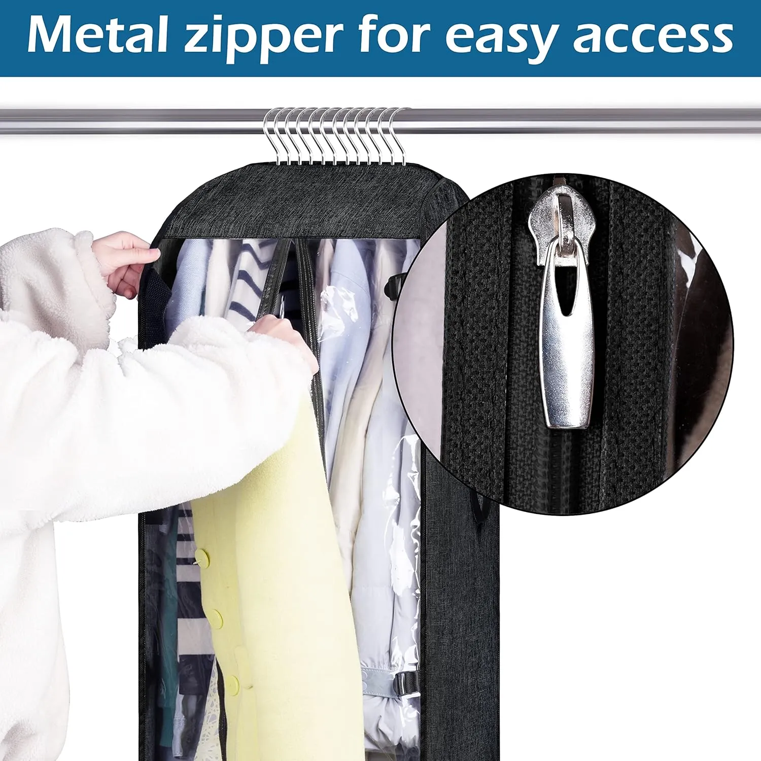 MISSLO Hanging Garment Bags for Travel Suit Bags for Closet Storage 50" Moving Bags for Clothes Dress Cover for Coat, Jacket, Shirt, Clothing, Black